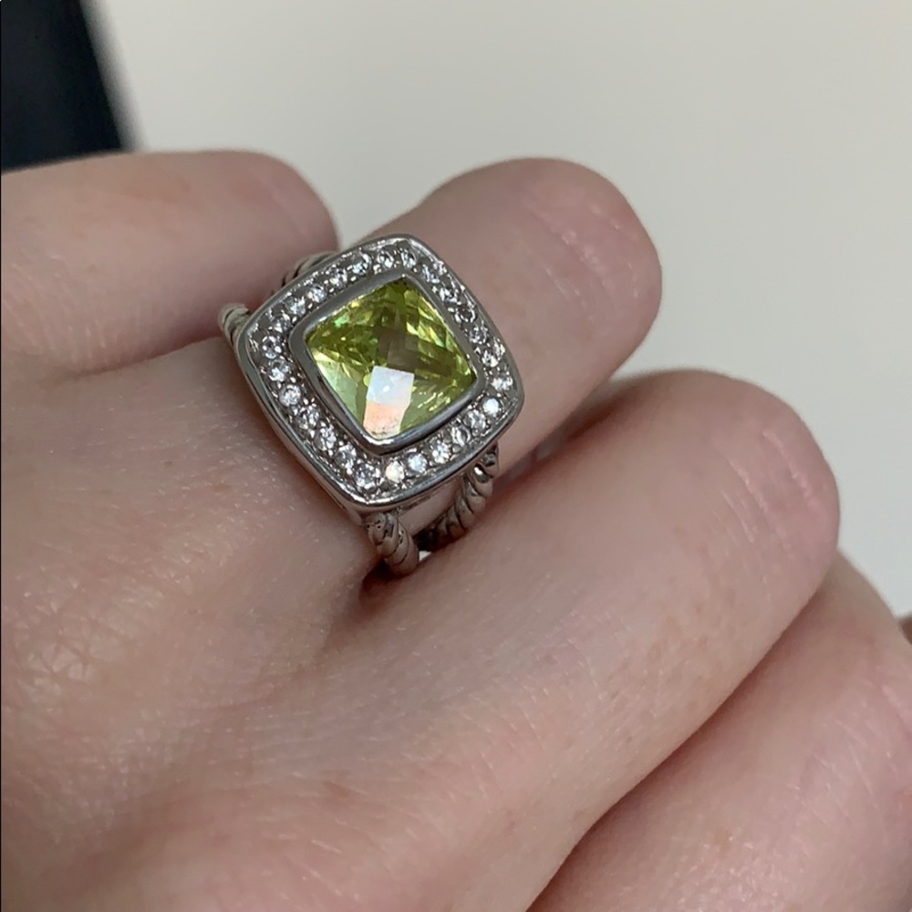 Silver and Lime green colored stone ring, Size 7